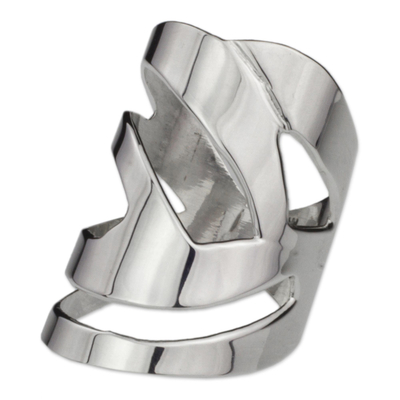 Sterling silver cocktail ring, 'Modern Jazz' - Wide Modern Cocktail Ring Handcrafted on Sterling Silver