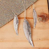 Artisan Crafted Mexican Silver Set of Necklace and Earrings,'Shining Feather'