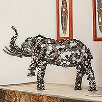 Upcycled metal sculpture, 'Rustic Male Elephant'