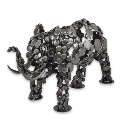 Upcycled metal sculpture, 'Rustic Male Elephant' - Eco-Friendly Recycled Metal 20-Inch Elephant Sculpture