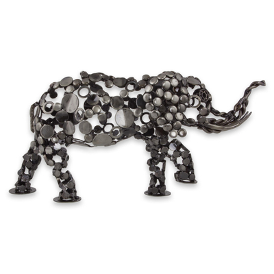 Escultura de metal reciclado - Escultura de elefante de 20 pulgadas de metal reciclado ecológico