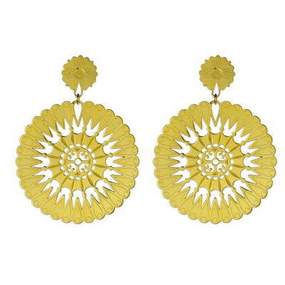 Gold plated dangle earrings, 'Soul of the Sun' - Artisan Crafted Signed Gold Plated Dangle Earrings