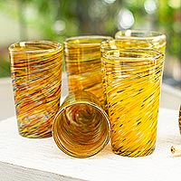 Vasos altos de vidrio soplado, (juego de 6) - Vasos altos mexicanos soplados a mano multicolor de 13 oz (6)