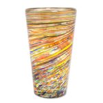 Handblown highball glasses, 'Rainbow Centrifuge' (set of 6) - Hand Blown Mexican Multicolor 13 oz Highball Glasses (6)