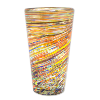 Vasos altos de vidrio soplado, (juego de 6) - Vasos altos mexicanos soplados a mano multicolor de 13 oz (6)