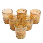 Blown glass rocks glasses, 'Rainbow Centrifuge' (set of 6) - Mexican Multicolor 11 oz Rocks Glasses Hand Blown Set of 6