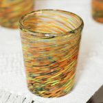 Blown glass rocks glasses, 'Rainbow Centrifuge' (set of 6) - Mexican Multicolor 11 oz Rocks Glasses Hand Blown Set of 6