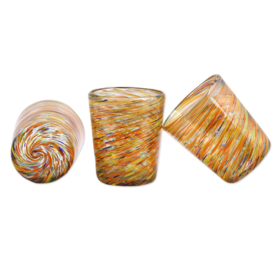 Blown glass rocks glasses, 'Rainbow Centrifuge' (set of 6) - Mexican Multicolor 11 oz Rocks Glasses Hand Blown Set of 6