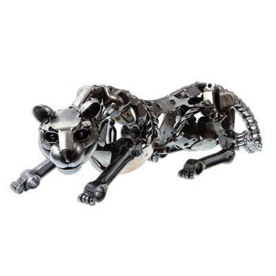 Auto part sculpture, 'Fierce Panther' - Eco Friendly Mexican Recycled Auto Part Panther Sculpture