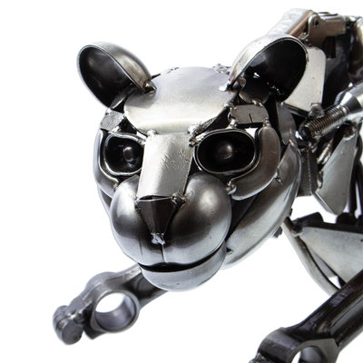 Auto part sculpture, 'Fierce Panther' - Eco Friendly Mexican Recycled Auto Part Panther Sculpture