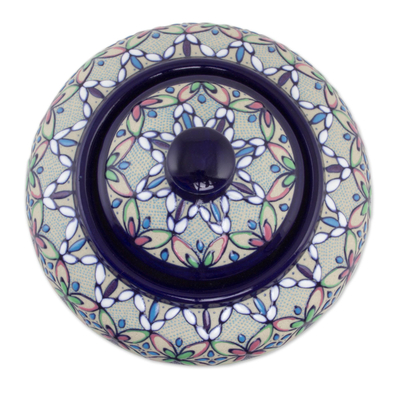 Ceramic bonbonniere jar, 'Valenciana Violets' - Artisan Crafted Floral Ceramic Bonbonniere Candy Jar