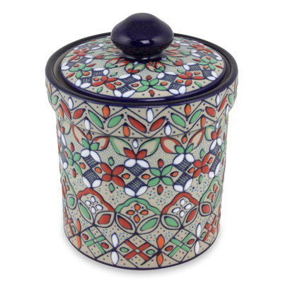 Ceramic cookie jar, 'Guanajuato Festivals' - Floral Artisan Crafted Ceramic Cookie Jar from Mexico