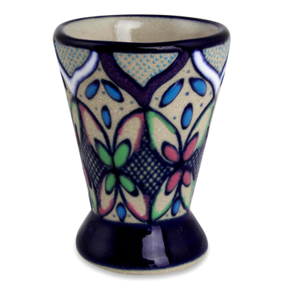 Schnapsgläser aus Keramik, 'Valenciana Veilchen' (4er-Set) - Vier handgefertigte mexikanische Tequila-Keramik-Shot-Gläser