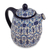Ceramic coffee pot, 'Blue Bajio' - Handcrafted Ceramic Floral Coffee Pot in Blues on Beige