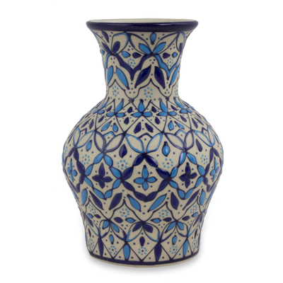 Ceramic vase, 'Blue Patzcuaro' - Handcrafted Blue Ceramic 6-Inch Vase from Mexico