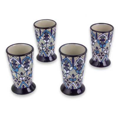 Ceramic shot glasses, Blue Bajio (set of 4)