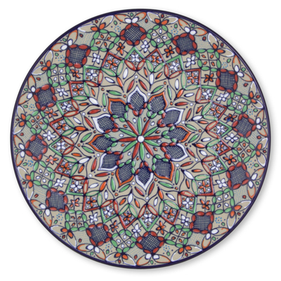 Keramikplatte - Mehrfarbiger 10-Zoll-Teller aus Keramik mit Blumenmuster aus Mexiko