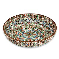 Ceramic bowl, 'Aztec Autumn' - 9-Inch Handcrafted Ceramic Bowl in Festive Autumn Tones