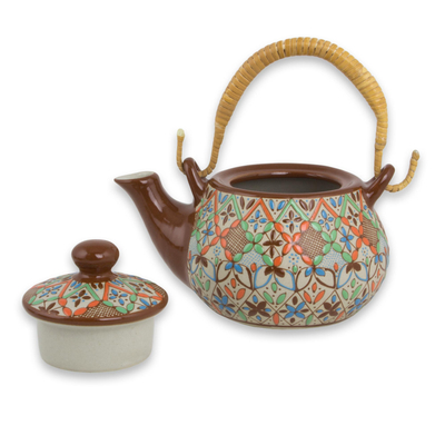 Ceramic tea set, 'Aztec Autumn' (set for 4) - Colorful Mexican Handcrafted Ceramic Tea Set for Four