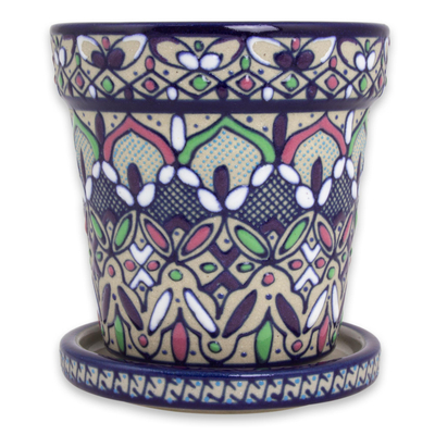 Blumentopf und Untertasse aus Keramik - Handgefertigter Keramik-Blumentopf und Untersetzer