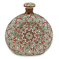 Ceramic decanter, 'Aztec Autumn' - Brown and Orange Mexican Ceramic Decanter and Cork
