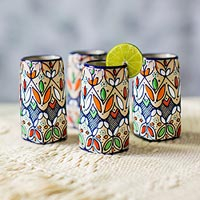 Ceramic shot glasses, 'Guanajuato Festivals' (set of 4) - Multicolor Ceramic Tequila Shot Glasses (Set of 4)