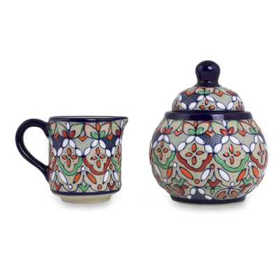 Azucarero y crema de cerámica - Juego de azucarero y crema artesanal de cerámica mexicana