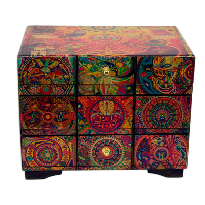 Multicolor Huichol Theme on Decoupage Jewelry Box