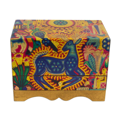 Huichol Deer on Decoupage Wood Jewelry Box