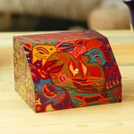 Decoupage jewelry box, 'Huichol Essence' - Huichol Cosmogony on 6-Inch Decoupage Wood Jewelry Box