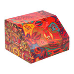 Decoupage jewelry box, 'Huichol Essence' - Huichol Cosmogony on 6-Inch Decoupage Wood Jewelry Box