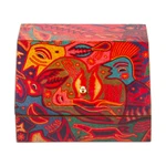 Decoupage jewelry box, 'Huichol Essence' - Huichol Cosmogony on 6-Inch Decoupage Wood Jewelry Box