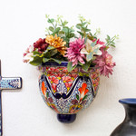 Ceramic wall planter, 'Radiant Flowers' - Artisan Crafted Talavera-Inspired Ceramic Wall Planter