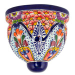 Ceramic wall planter, 'Radiant Flowers' - Artisan Crafted Talavera-Inspired Ceramic Wall Planter