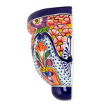 Ceramic wall planter, 'Radiant Flowers' - Artisan Crafted Talavera-Inspired Ceramic Wall Planter