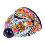Ceramic wall planter, 'Radiant Flowers' - Artisan Crafted Talavera-Inspired Ceramic Wall Planter