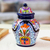 Ceramic jar, 'Radiant Flowers' - Handcrafted Talavera-Style Mexican Ceramic Lidded Ginger Jar