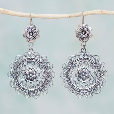 Mexican Sterling Silver Traditional Flower Earrings Mazahua Sterling Silver Dangle Earrings Mazahua Nose Mexican Traditional Flower