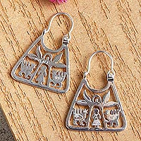 Sterling silver hoop earrings, 'Maguey Goddess' - Handmade Sterling Silver Earrings with Pre-Hispanic Themes