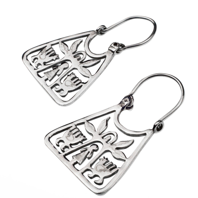 Sterling silver hoop earrings, 'Maguey Goddess' - Handmade Sterling Silver Earrings with Pre-Hispanic Themes