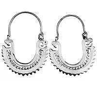 Sterling silver hoop earrings, 'The Plumed Serpent' (1 inch) - Aztec Jewellery Style 925 Sterling Silver Hoop Earrings