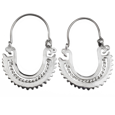 Aztec Jewelry Style 925 Sterling Silver Hoop Earrings