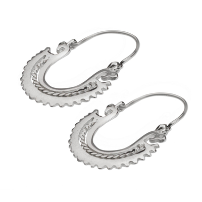 Sterling silver hoop earrings, 'The Plumed Serpent' (1 inch) - Aztec Jewelry Style 925 Sterling Silver Hoop Earrings