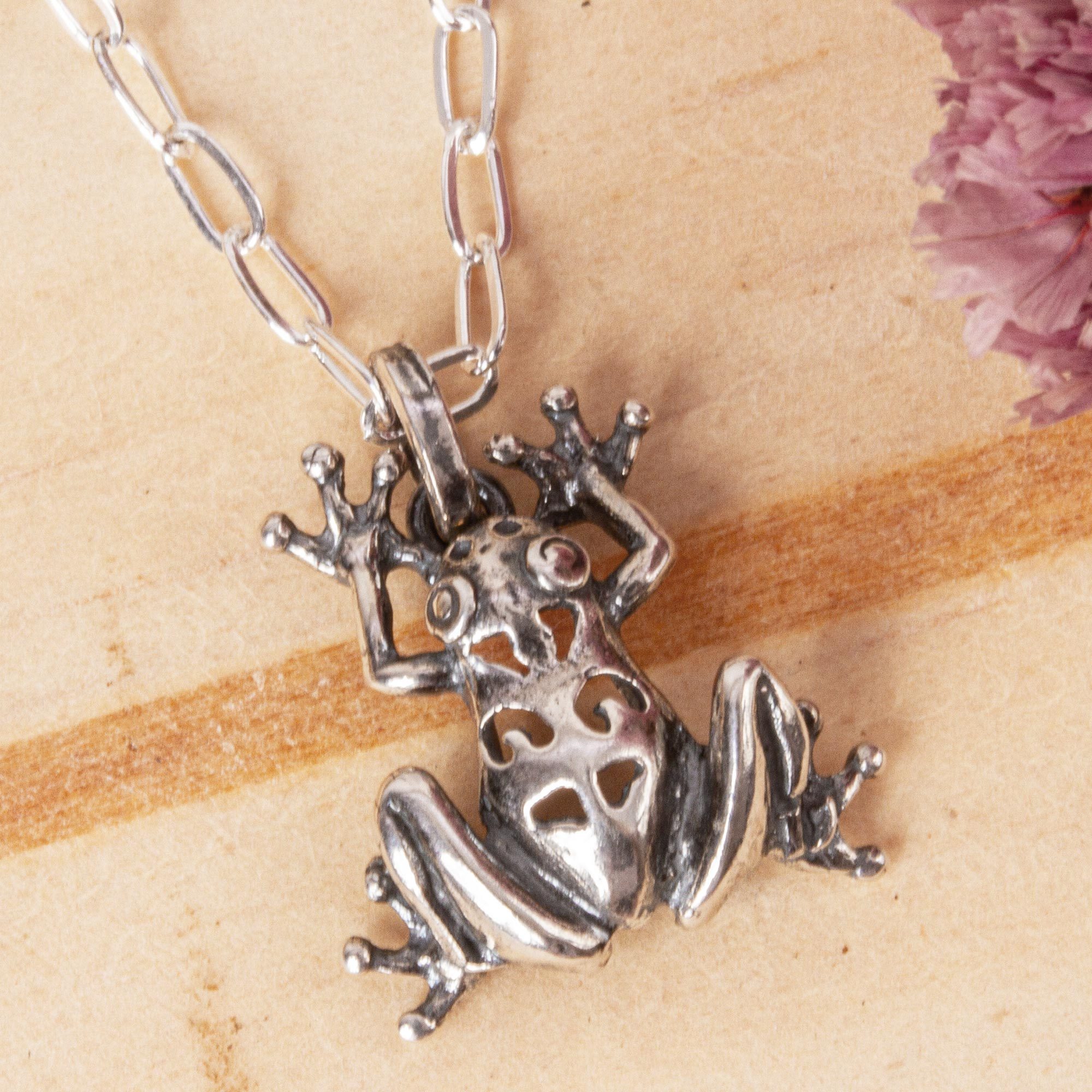 Sterling Silver Frog Pendant Necklace from Mexico Maya Tree Frog NOVICA