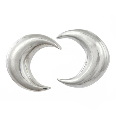 Sterling silver button earrings, 'Twilight Moons' - Shiny Crescent Moon 925 Silver Button Earrings from Mexico