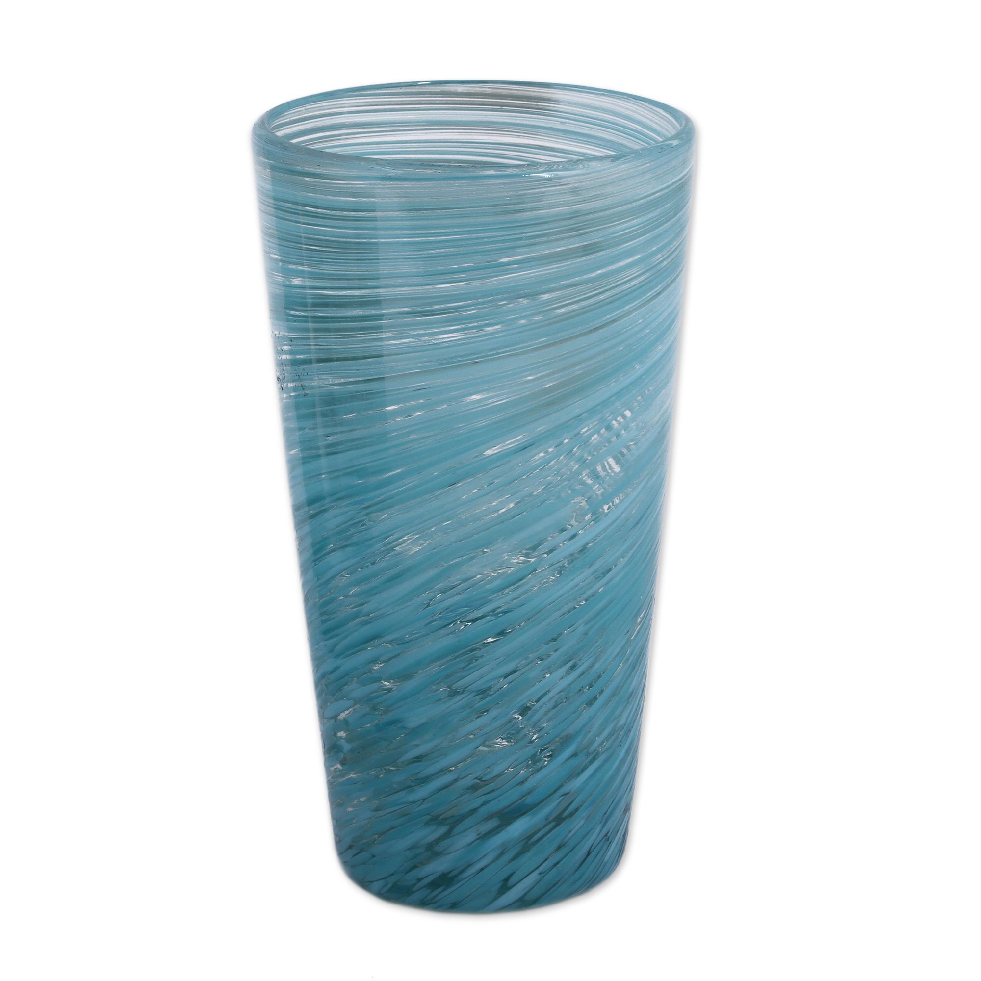 Set Of 6 Hand Blown 13 Oz Highball Glasses In Aquamarine Aquamarine Centrifuge Novica 4918