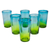 Blown glass highball glasses, 'Aurora Tapatia' (set of 6) - 6 Artisan Crafted Blue Green Blown Glass Highball Glasses (image 2a) thumbail