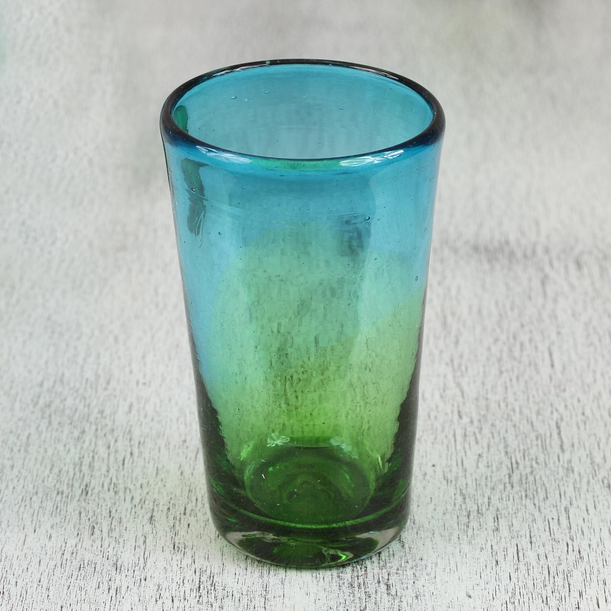 UNICEF Market 6 Artisan Crafted Blue Green Blown Glass Highball