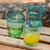 Blown glass rocks glasses, 'Aurora Tapatia' (set of 6) - Mexican Green Blue 8 oz Rocks Glasses Hand Blown Set of 6 thumbail