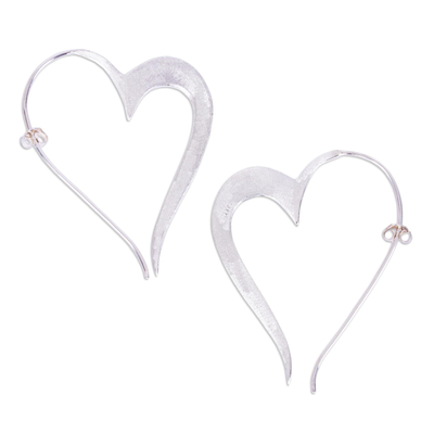 Sterling silver drop earrings, 'Mexican Heart' - Handcrafted Modern Heart Theme Sterling Silver Post Earrings